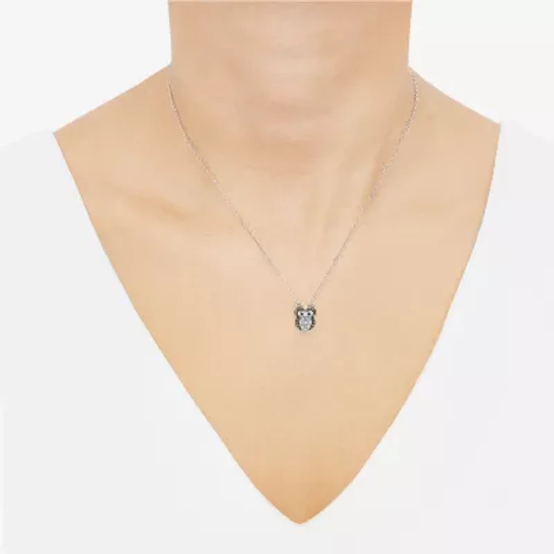 Limited Quantities! Owl Womens 1/6 CT. T.W. Natural Champagne Diamond 14K Gold Sterling Silver 18 Inch Pendant Necklace