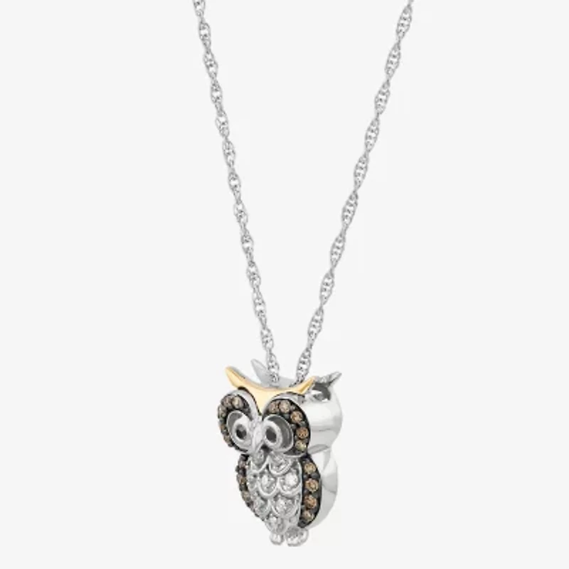 Limited Quantities! Owl Womens 1/6 CT. T.W. Natural Champagne Diamond 14K Gold Sterling Silver 18 Inch Pendant Necklace