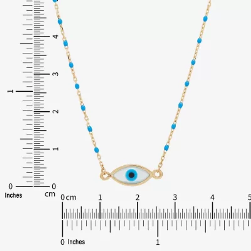 Limited Quantities! Womens Genuine White Mother Of Pearl 14K Gold Evil Eye 18 Inch Pendant Necklace