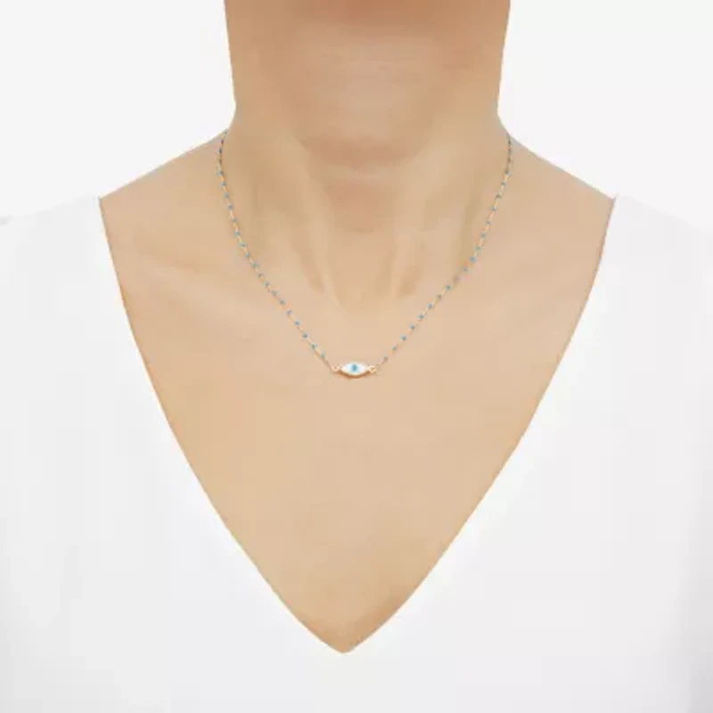 Limited Quantities! Womens Genuine White Mother Of Pearl 14K Gold Evil Eye 18 Inch Pendant Necklace