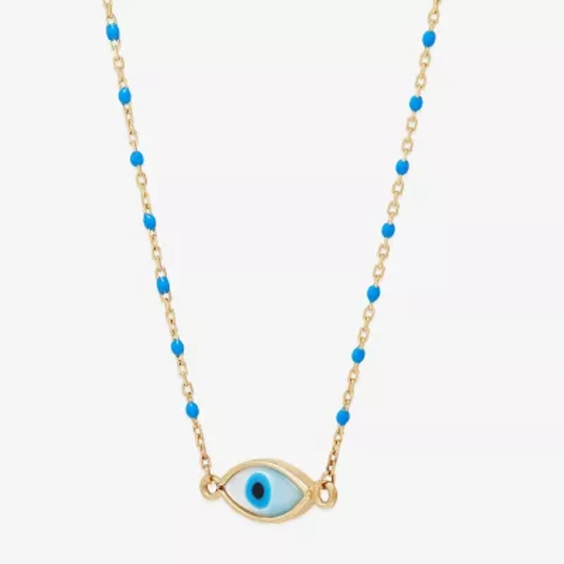 Limited Quantities! Womens Genuine White Mother Of Pearl 14K Gold Evil Eye 18 Inch Pendant Necklace