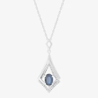 Womens Diamond Accent Genuine Blue Sapphire Sterling Silver Diamond 18 Inch Pendant Necklace