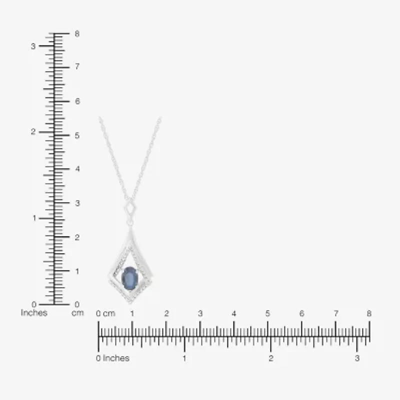 Womens Diamond Accent Genuine Blue Sapphire Sterling Silver Diamond 18 Inch Pendant Necklace