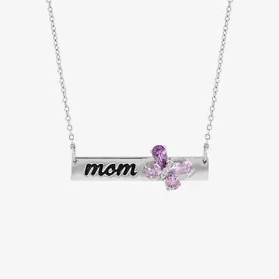 "Mom" Womens Diamond Accent Genuine Purple Amethyst Sterling Silver Bar Butterfly 18 Inch Pendant Necklace