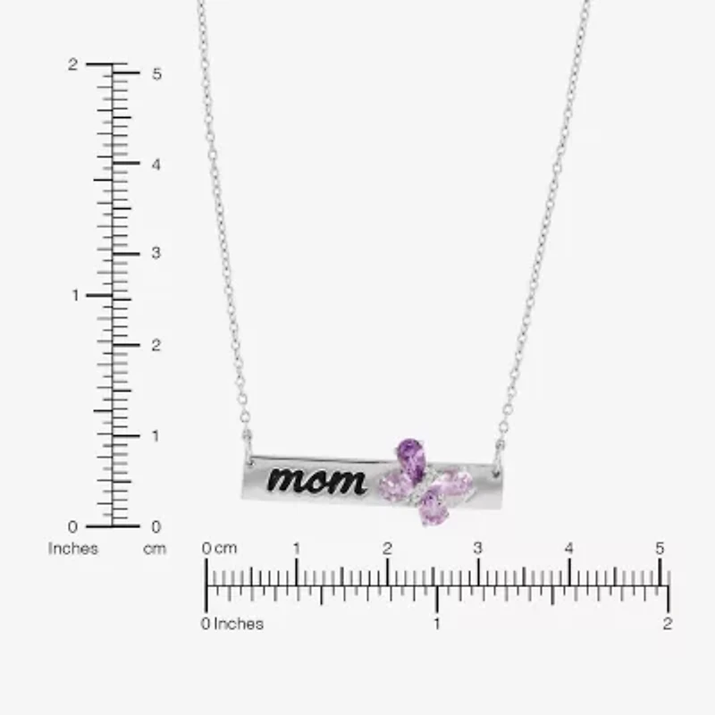 Limited Quantities! "Mom" Womens Diamond Accent Genuine Purple Amethyst Sterling Silver Bar Butterfly 18 Inch Pendant Necklace