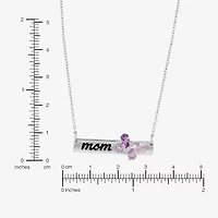 "Mom" Womens Diamond Accent Genuine Purple Amethyst Sterling Silver Bar Butterfly 18 Inch Pendant Necklace