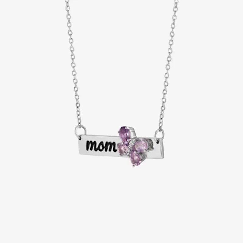 Limited Quantities! "Mom" Womens Diamond Accent Genuine Purple Amethyst Sterling Silver Bar Butterfly 18 Inch Pendant Necklace