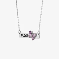 "Mom" Womens Diamond Accent Genuine Purple Amethyst Sterling Silver Bar Butterfly 18 Inch Pendant Necklace