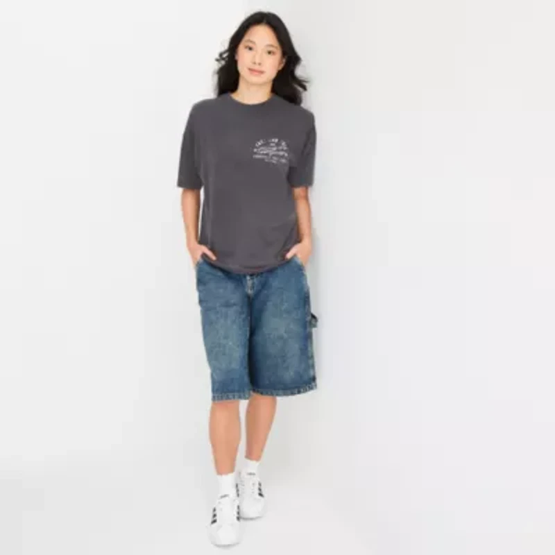 Arizona Womens Juniors Crew Neck Short Sleeve Oversized Graphic T-Shirt