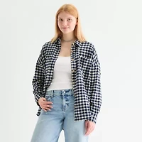 Arizona Womens Long Sleeve Oversized Juniors Button-Down Shirt