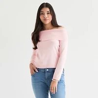 Juicy By Couture Juniors Womens Straight Neck Long Sleeve Pullover Sweater