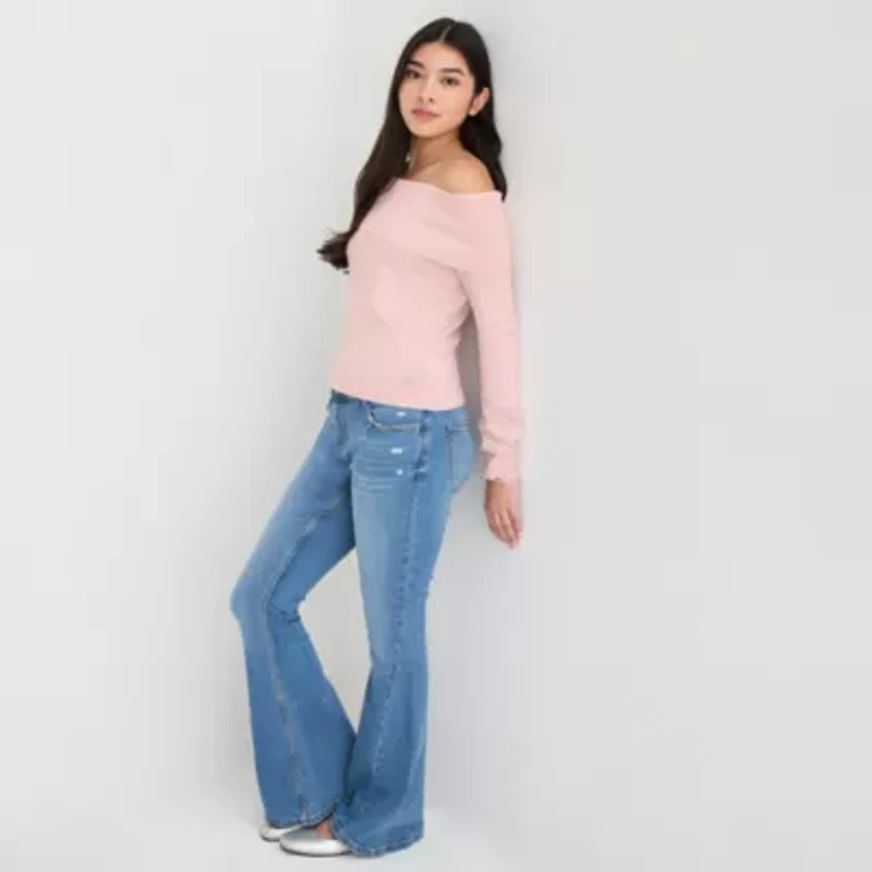 Juicy By Couture Juniors Womens Straight Neck Long Sleeve Pullover Sweater