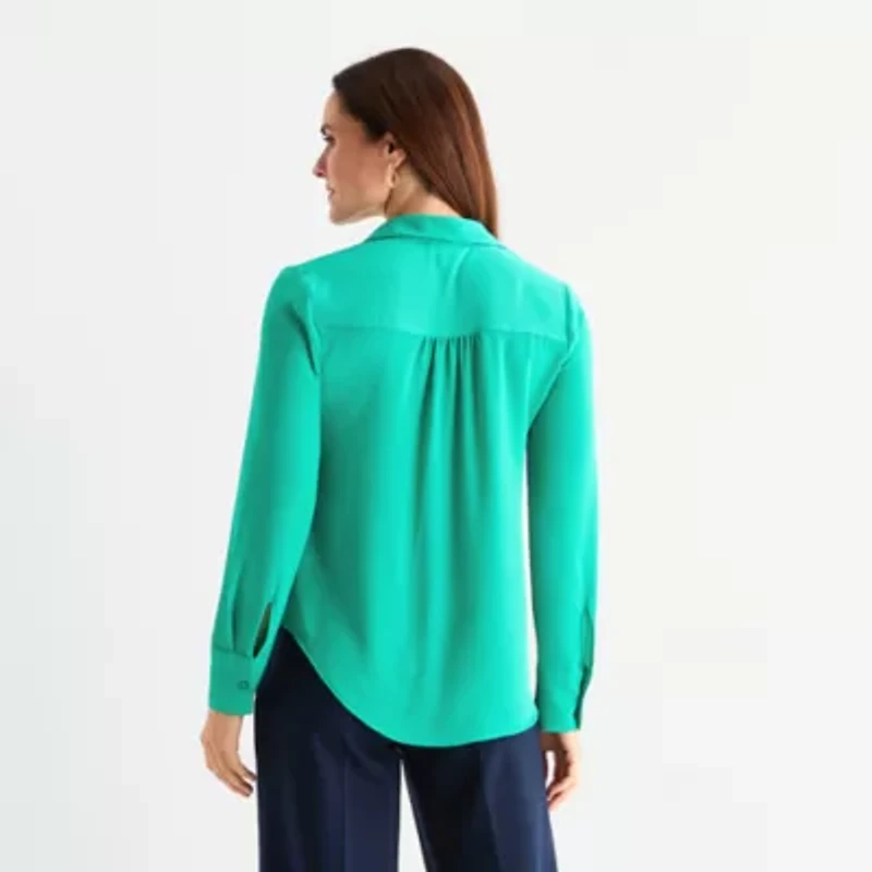 Liz Claiborne Womens Long Sleeve Vent Regular Fit Button-Down Shirt