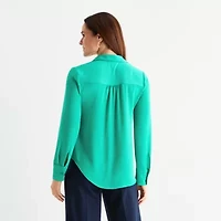 Liz Claiborne Womens Long Sleeve Vent Regular Fit Button-Down Shirt