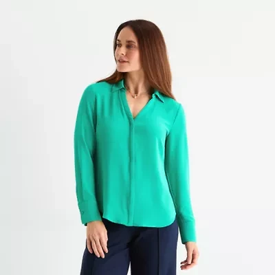 Liz Claiborne Womens Long Sleeve Vent Regular Fit Button-Down Shirt