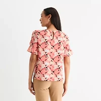 Liz Claiborne Womens Crew Neck Short Sleeve Blouse