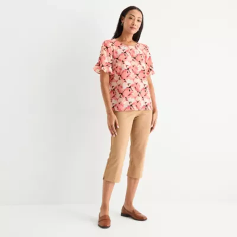 Liz Claiborne Womens Crew Neck Short Sleeve Blouse