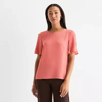 Liz Claiborne Womens Crew Neck Short Sleeve Blouse