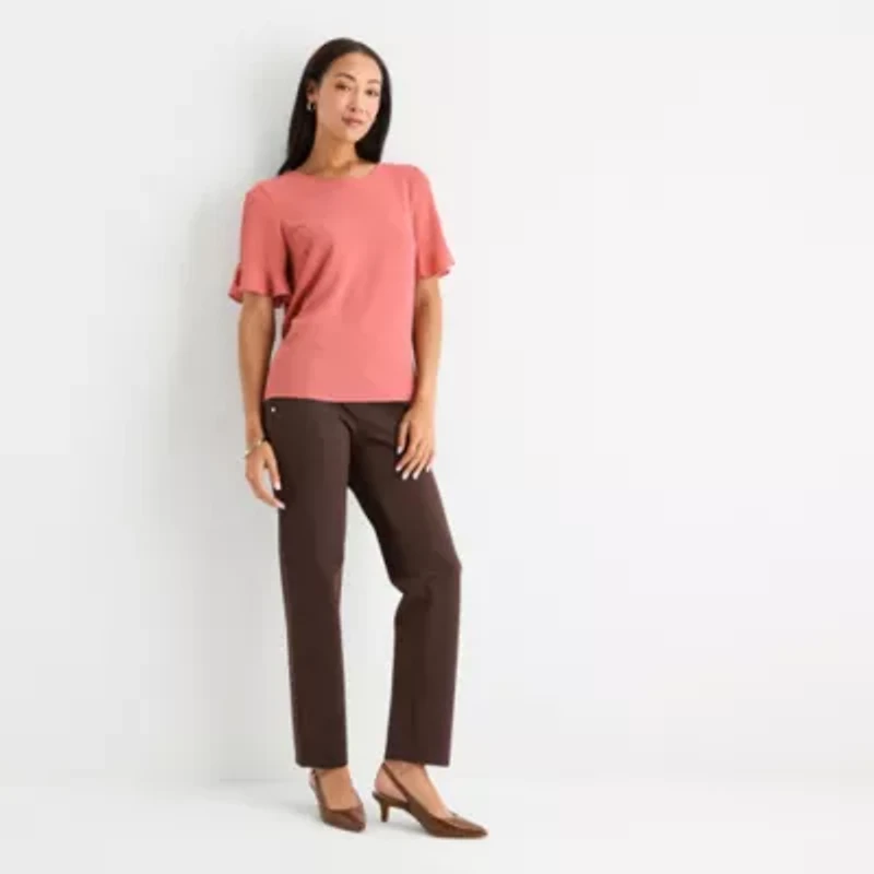 Liz Claiborne Womens Crew Neck Short Sleeve Blouse