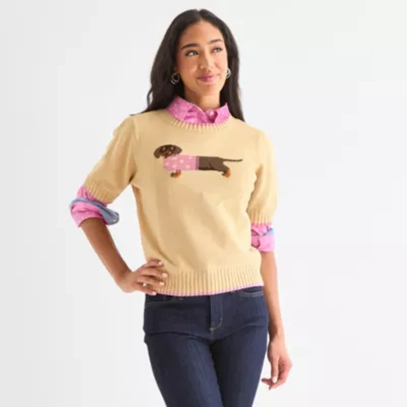St. John's Bay Womens Crew Neck Short Sleeve Sweater