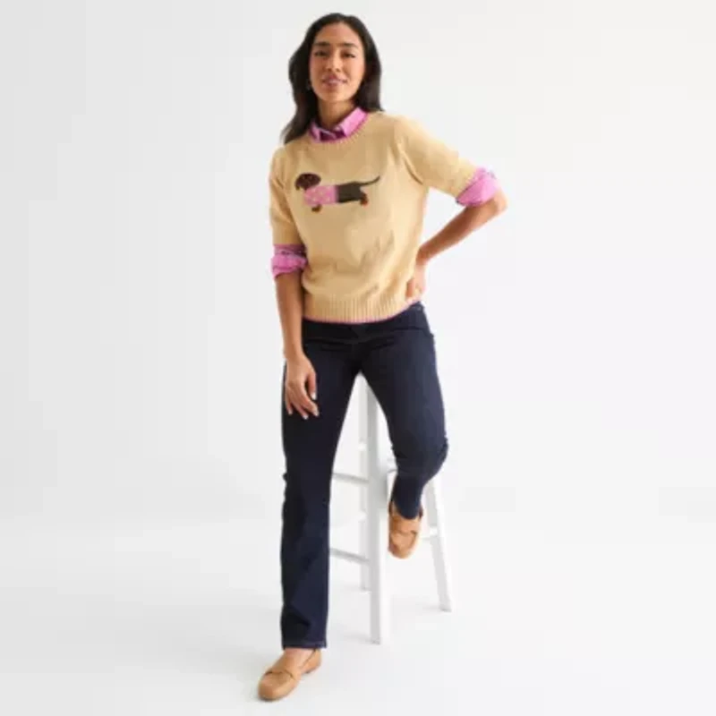 St. John's Bay Womens Crew Neck Short Sleeve Sweater