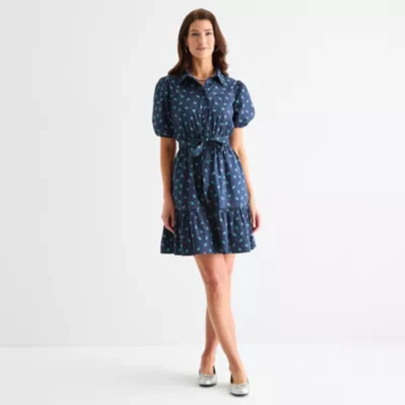 St. John's Bay Womens Short Sleeve Paisley A-Line Dress