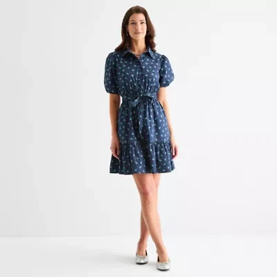 St. John's Bay Womens Short Sleeve Paisley A-Line Dress