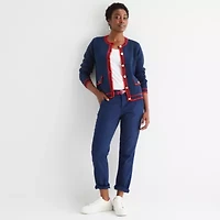 St. John's Bay Womens Crew Neck Long Sleeve Button Cardigan