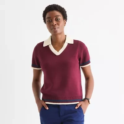 St. John's Bay Womens V Neck Short Sleeve Pullover Polo Sweater