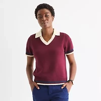 St. John's Bay Womens V Neck Short Sleeve Pullover Polo Sweater