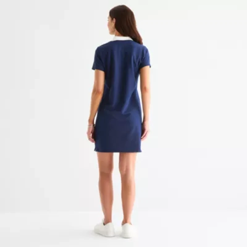 St. John's Bay Womens Short Sleeve Striped Polo Dress