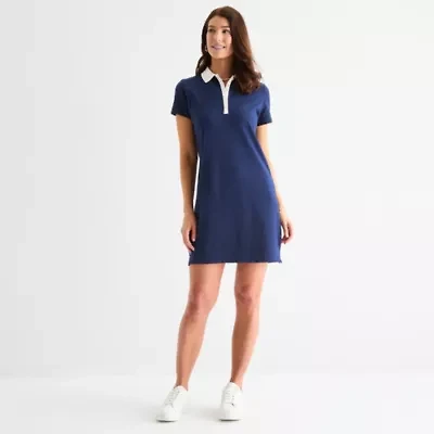 St. John's Bay Womens Short Sleeve Striped Polo Dress
