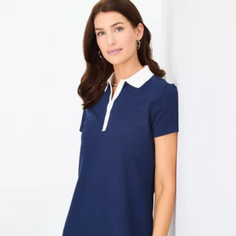 St. John's Bay Womens Short Sleeve Striped Polo Dress