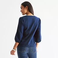 St. John's Bay Womens Square Neck 3/4 Sleeve Blouse