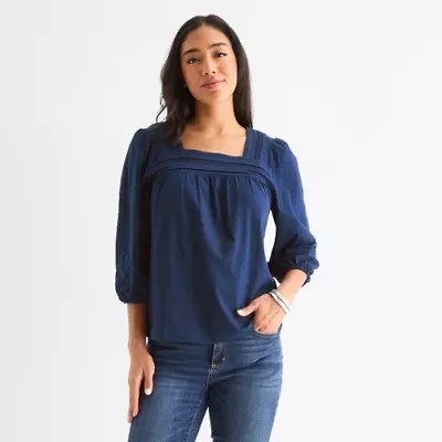 St. John's Bay Womens Square Neck 3/4 Sleeve Blouse