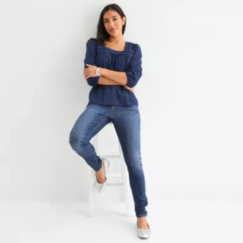 St. John's Bay Womens Square Neck 3/4 Sleeve Blouse