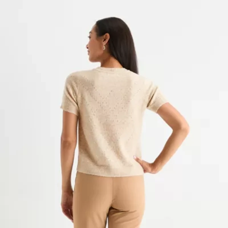 Liz Claiborne Womens Crew Neck Short Sleeve Pullover Sweater