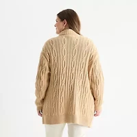 St. John's Bay Plus Womens Long Sleeve Cable Knit Cardigan