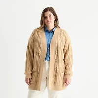 St. John's Bay Plus Womens Long Sleeve Cable Knit Cardigan