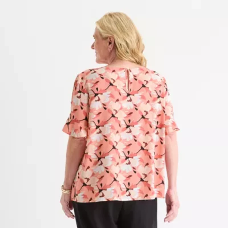 Liz Claiborne Womens Crew Neck Short Sleeve Plus Blouse