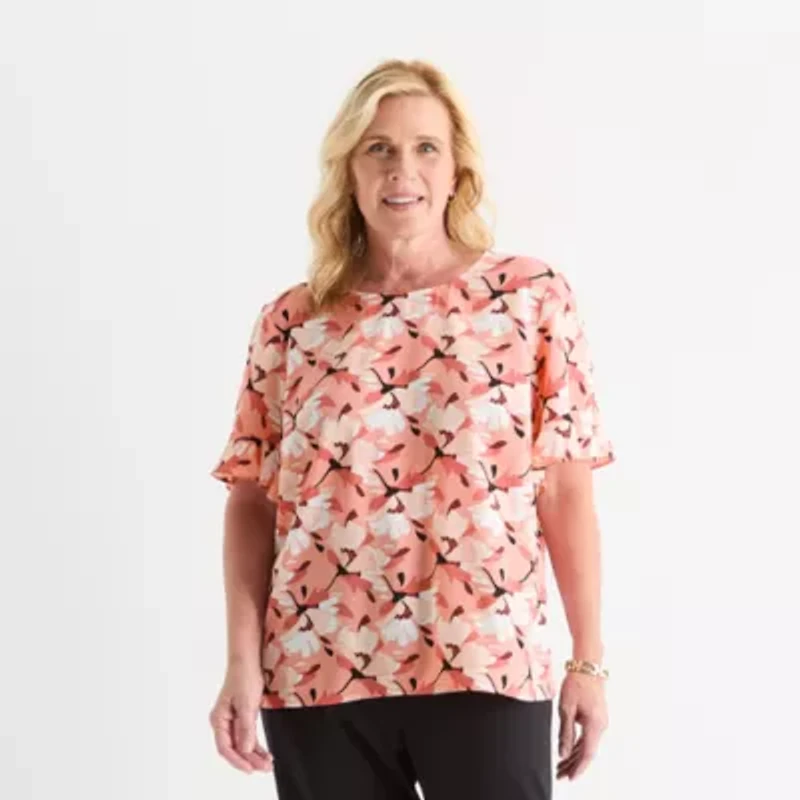 Liz Claiborne Womens Crew Neck Short Sleeve Plus Blouse