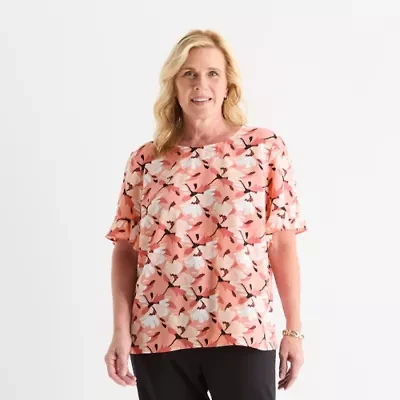 Liz Claiborne Womens Crew Neck Short Sleeve Plus Blouse