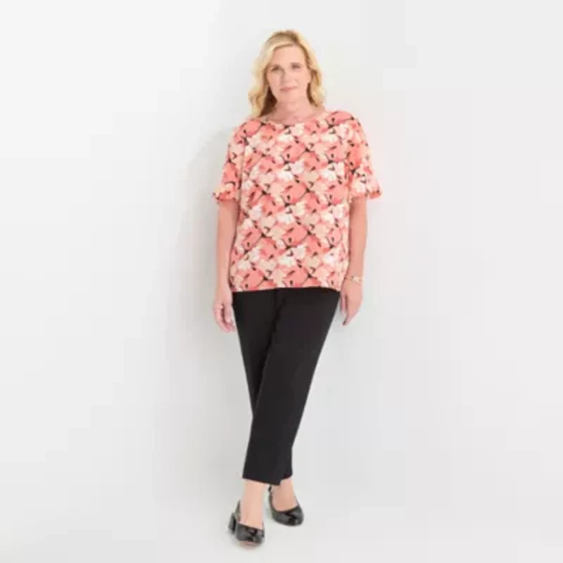 Liz Claiborne Womens Crew Neck Short Sleeve Plus Blouse