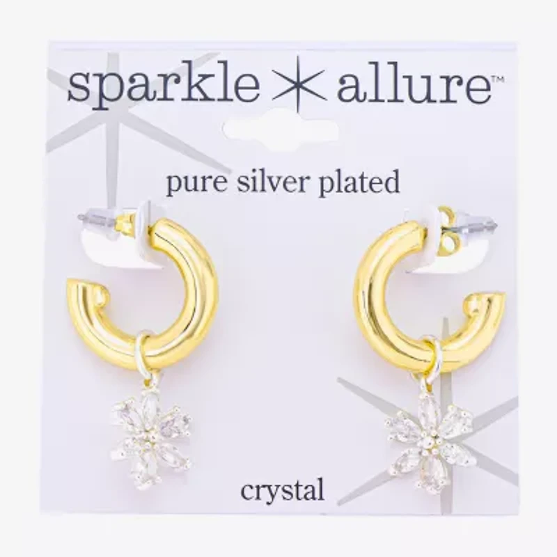 Sparkle Allure Womens Crystal 10K Gold Over Brass 17.9mm Flower Hoop Earrings