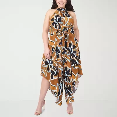 MSK Womens Halter Neck Sleeveless Plus Jumpsuit