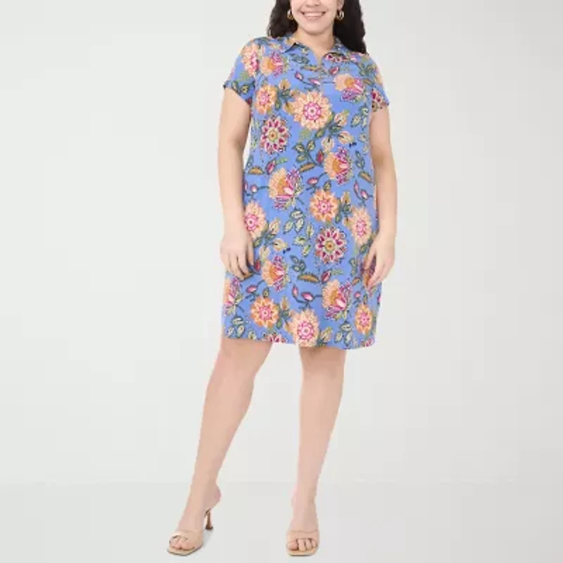 MSK Womens Short Sleeve Floral Plus Shift Dress