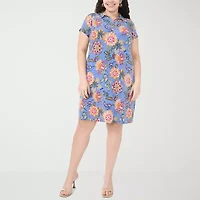 MSK Womens Short Sleeve Floral Plus Shift Dress
