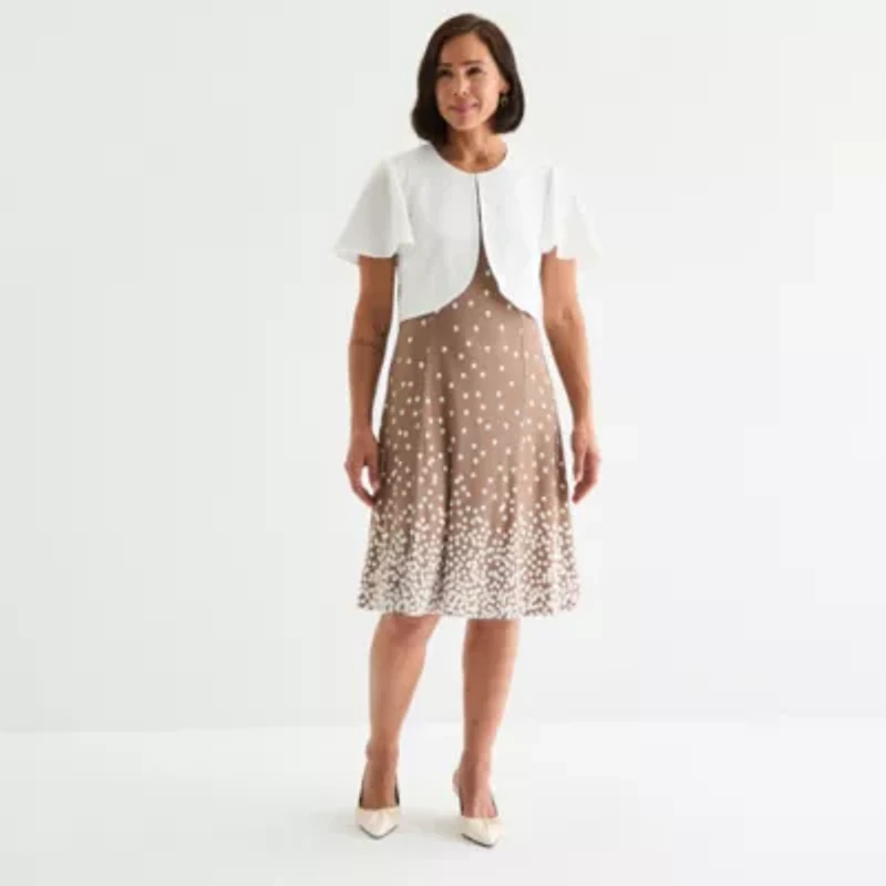 Perceptions Womens Floral Jacket Dress Petite