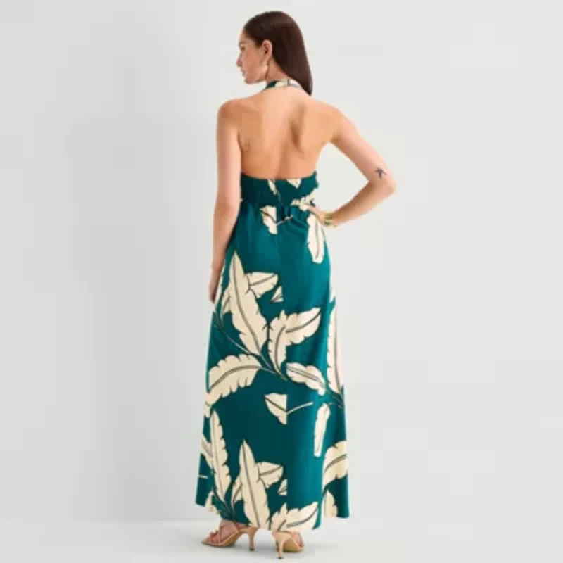 Worthington Womens Halter Neck Sleeveless Maxi Dress
