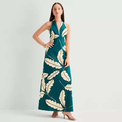 Worthington Womens Halter Neck Sleeveless Maxi Dress